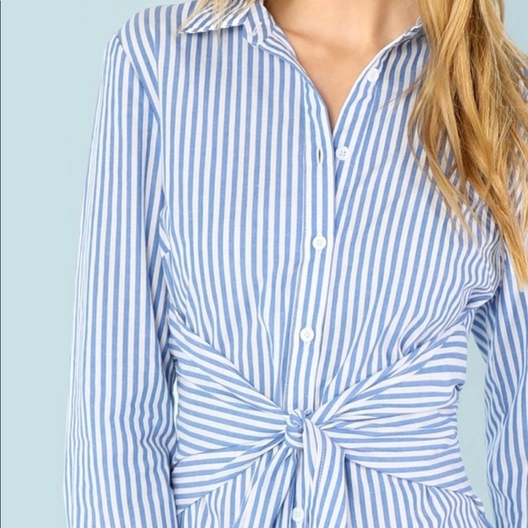 Belted Rolled up Striped  Shirt Dress - Picture 4 of 6